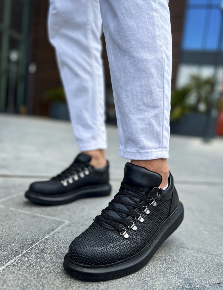 Ανδρικά μαύρα Sneakers δερματίνη ανάγλυφο σχέδιο CH021M φωτογραφία